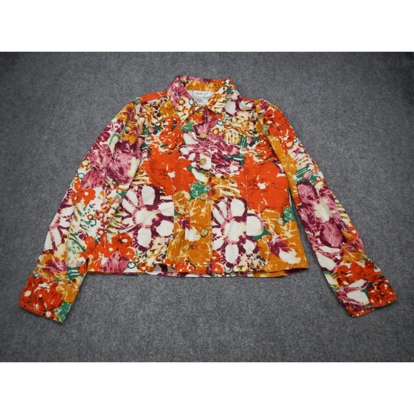Coldwater Creek Top Button Up Women's Size Large Vibrant Floral Motiff Collared* - Picture 1 of 9